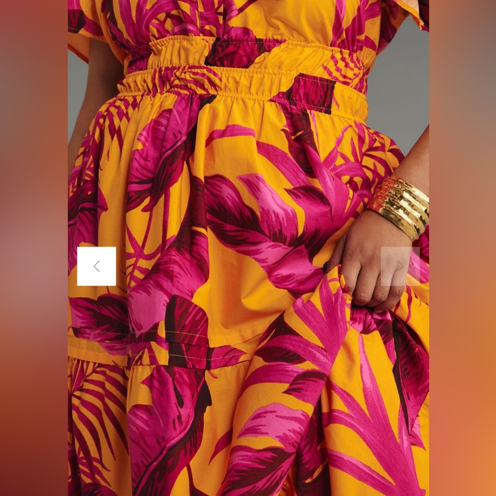 Anthropologie Vibrant Floral Maxi Dress - Orange and Pink - Picture 3 of 7